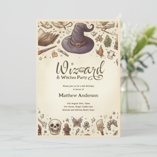 ウィザードウィッチパーティー魔法のワンズハットヴィンテージ 招待状 (スタンド正面)