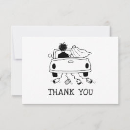 ウィザードウェディング 手描きの落書き 新婚の車 サンキューカード