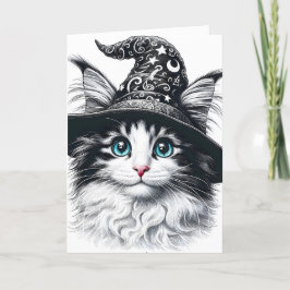 ウィザードハットカラースプラッシュのかわいい魔法の猫 カード