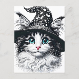 ウィザードハットカラースプラッシュのかわいい魔法の猫 ポストカード