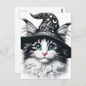 ウィザードハットカラースプラッシュのかわいい魔法の猫 ポストカード (正面/裏面)