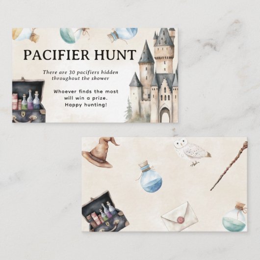 ウィザードベビーシャワーおしゃぶり狩りゲームアクティビティ エンクロージャーカード (正面/裏面)