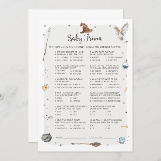 ウィザードベビーシャワーベビートリビアゲーム 招待状 (正面/裏面)