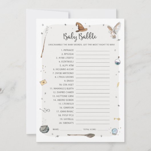 ウィザードベビーシャワーベビーバブルワードスクランブルゲーム 招待状 (正面)