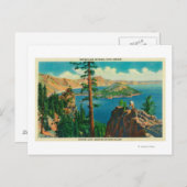 ウィザード島の距離を表示するクレーター湖 ポストカード (正面/裏面)