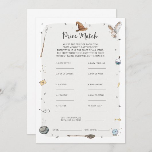 ウィザード赤ちゃんシャワーベビー予測ゲーム 招待状 (正面/裏面)