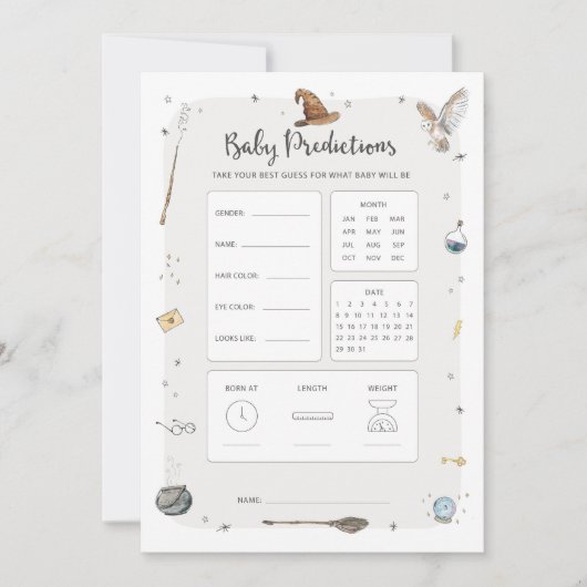 ウィザード赤ちゃんシャワーベビー予測ゲーム 招待状 (正面)