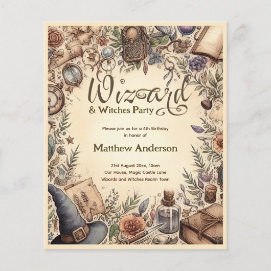 ウィザード魔女パーティーヴィンテージ魔法の魔法の杖の帽子 チラシ (正面)