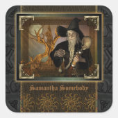 ウィザード魔法ファンタジーイラストレーション蔵書票 スクエアシール (正面)