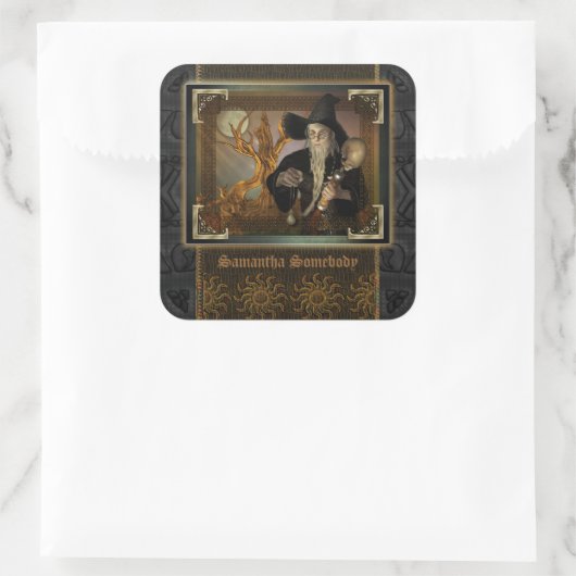 ウィザード魔法ファンタジーイラストレーション蔵書票 スクエアシール (バッグ)