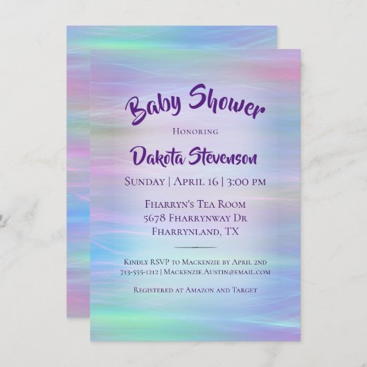 ウィスお洒落 | Holo Fairy Pastel Rainbow Shower 招待状 (正面/裏面)