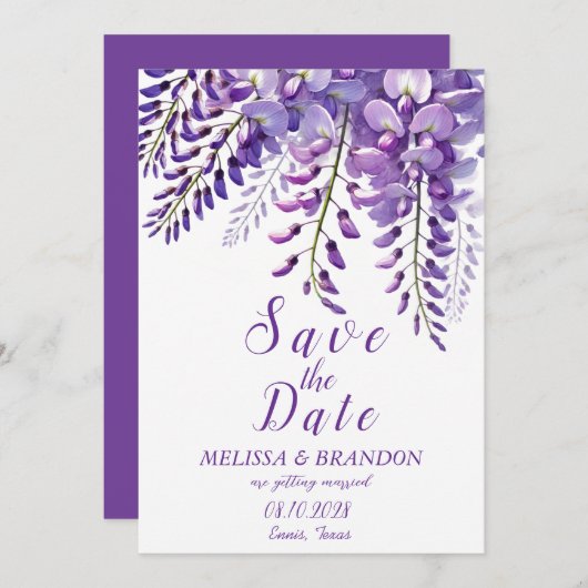 ウィスエレガントテリアフローラパープルモダン結婚ズ 招待状 (正面/裏面)