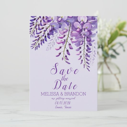 ウィスエレガントテリアフローラパープルモダン結婚ズ 招待状 (スタンド正面)