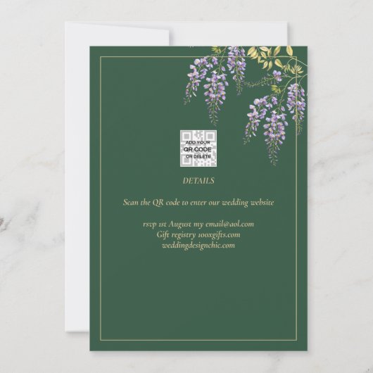 ウィスエレガントテリア金ゴールドの緑の日付を保存 招待状 (裏面)