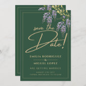 ウィスエレガントテリア金ゴールドの緑の日付を保存 招待状 (正面/裏面)