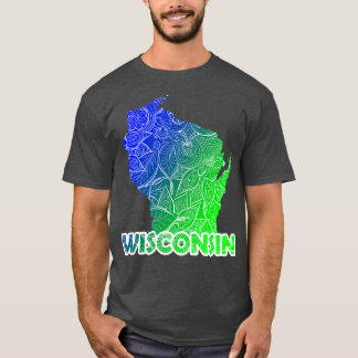 ウィスカラフルコンシンのマンダラ美術地図と文字 Tシャツ