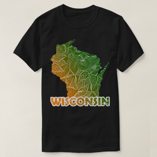 ウィスカラフルコンシンのマンダラ美術地図と文字 Tシャツ (デザイン正面)