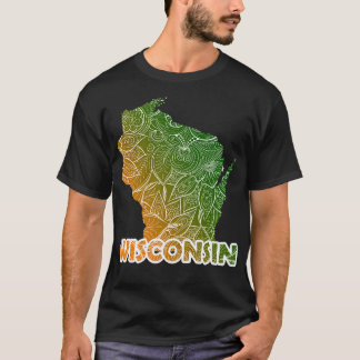 ウィスカラフルコンシンのマンダラ美術地図と文字 Tシャツ
