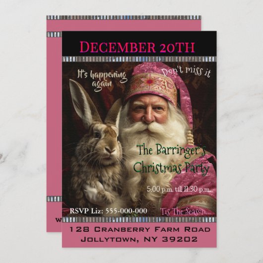 ウィスカーズピンクサンタクロースクリスマスパーティー 招待状 (正面/裏面)