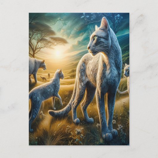 ウィスカーワンダーランド：猫の家族の牧歌的な ポストカード (正面)