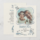 ウィスキカルでファンキーな手描きの結婚式写真 サンキューカード (正面/裏面)