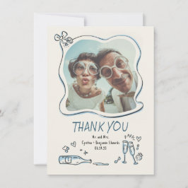 ウィスキカルでファンキーな手描きの結婚式写真 サンキューカード