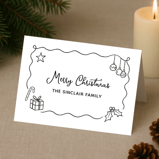 ウィスキカルなクリスマスの手描き落書きミニマリスト シーズンカード