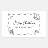 ウィスキカルなクリスマスの手描き落書きミニマリスト 長方形シール (正面)