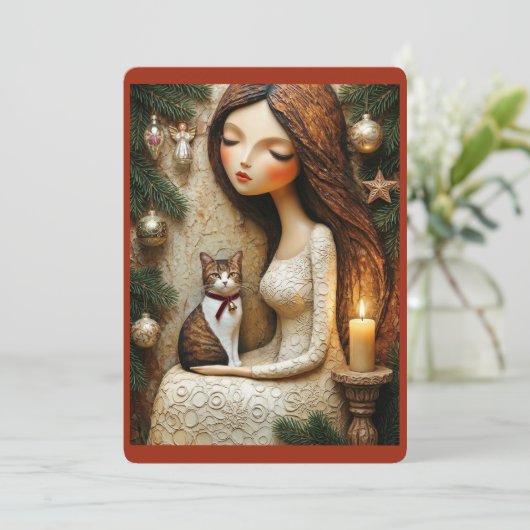ウィスキカルなクリスマスの猫と冬の乙女 フラットカード カード (スタンド正面)