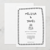ウィスキカルなケーキの落書き 手描きの結婚式 招待状 (正面/裏面)