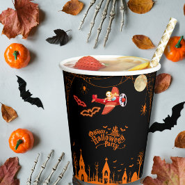ウィスキカルなスケルトンが飛行機を操縦 ハロウィンパーティー 紙コップ