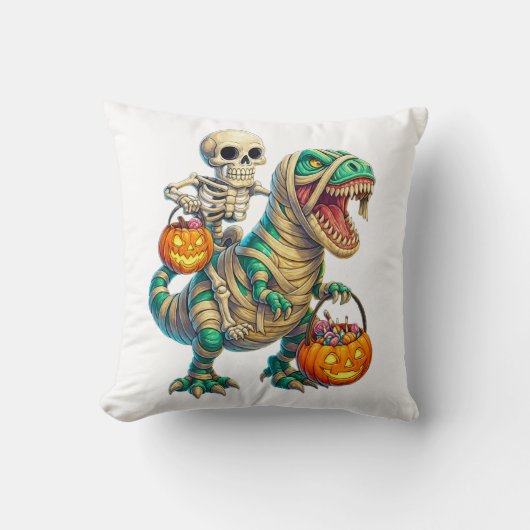 ウィスキカルなスケルトンのミイラT-Rexハロウィン クッション (正面)