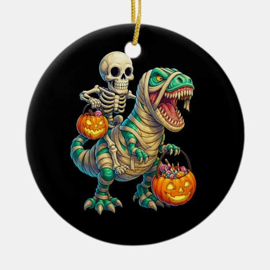 ウィスキカルなスケルトンのミイラT-Rexハロウィン セラミックオーナメント (正面)