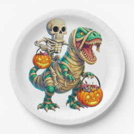 ウィスキカルなスケルトンのミイラT-Rexハロウィン  ペーパープレート