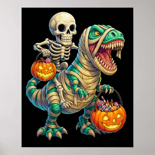 ウィスキカルなスケルトンのミイラT-Rexハロウィン ポスター (正面)