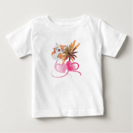 ウィスキカルなネコ母さんフラワーハーツデザイン ベビーTシャツ