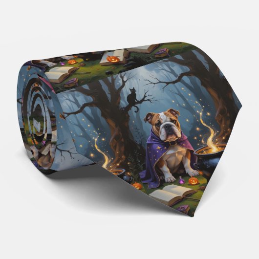 ウィスキカルなハロウィンのブルドッグの絵 ネクタイ (ロール)