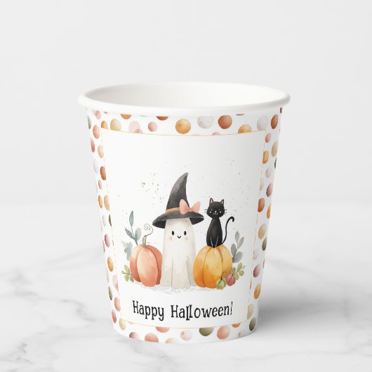 ウィスキカルな幽霊と黒猫のハロウィン 紙コップ (正面)