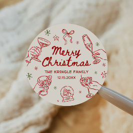 ウィスキカルな手描きのクリスマスパーティー ラウンドシール