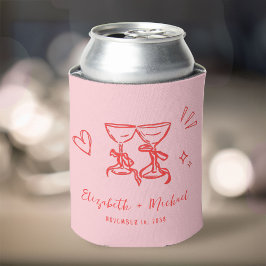 ウィスキカルな手描きのロマンティックなピンクとレッドの結婚式 缶クーラー