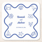ウィスキカルな手描きの海洋生物の結婚式の引出物 スクエアペーパーコースター (正面)