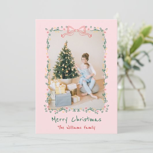 ウィスキカルな手描きの花のリース クリスマス 1枚の写真 (スタンド正面)