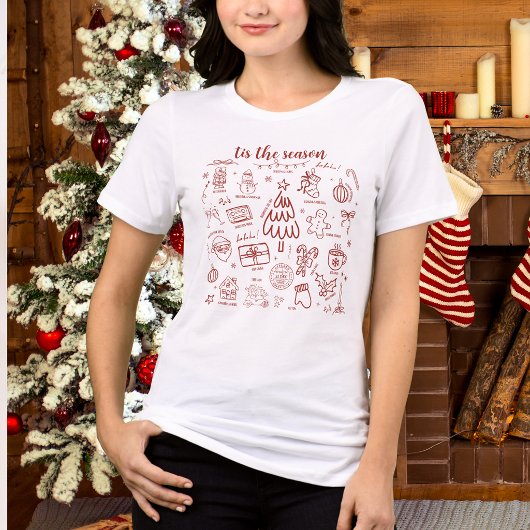 ウィスキカルな手描きの落書き 赤 トライブレンドTシャツ