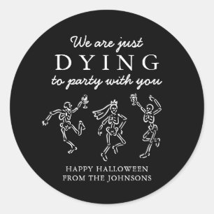 ウィスキカルな手描きスケルトンのハロウィンパーティー ラウンドシール