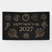 ウィスキカルな落書き ゴールド ブラック おめでとう2027年 横断幕 (横)