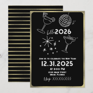 ウィスキカルな落書き ハッピーニューイヤー 2026 金色 シーズンカード