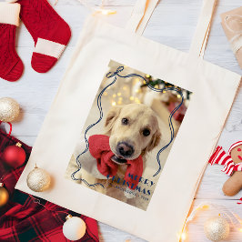 ウィスキカルな赤いリボンのメリークリスマスペットの写真 トートバッグ