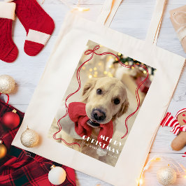 ウィスキカルな赤いリボンのメリークリスマスペットの写真 トートバッグ
