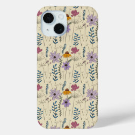 ウィスキカルな野の花のシームレスパターン iPhone 15ケース