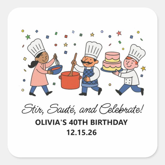 ウィスキカルシェフの料理教室の誕生日パーティー スクエアシール (正面)